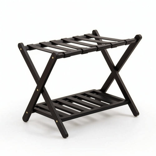 Bamboo Luggage Rack with Shelf Space-Saving Furniture Heavy-Duty for Guests
