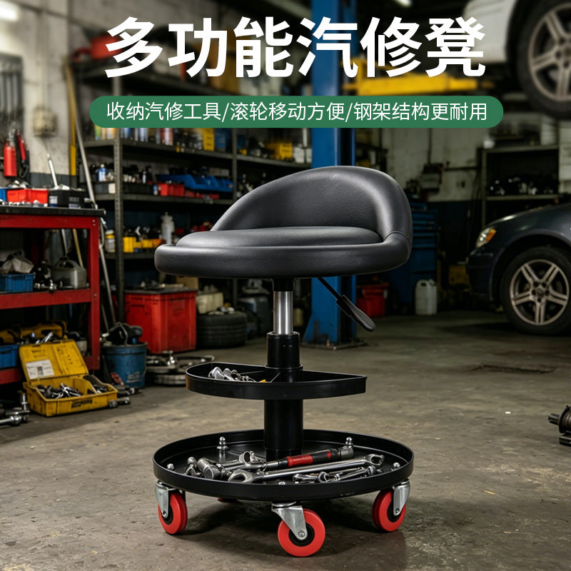 Shengjie Automotive Repair Work Stool with Swivel Casters and Tool Tray