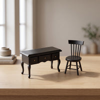 1/12 Dollhouse Desk and Chair Set 1:12 Scale Dollhouse Desk with Chair Three-Drawer for Collectors