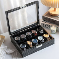 Carbon Fiber Watch Storage Box with Dust Protection, Multiple Slots