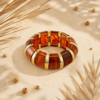 Glossy Marbled Resin Bracelet Polished Stretch Bangle Slip-on Chunky Bangle Bracelet Stretchy