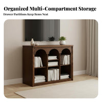 Retro design Curved Combination Cabinet Multi-Functional configurable Shelving Adjustable Shelves Home Furniture wire Management Holes for Design aficionados, Homeowners, Apartment Dwellers, Living Room, Entryway, Bedroom