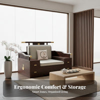 Modern Asian Wooden Sofa Multi-Season Use Chinese Design Sectional Sofa Multi-Functional Design L-Shaped Storage Couch for Families, Office Workers