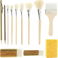 12 Pieces Pottery Brush Set with Sponge Wooden Handle Glaze Brushes Fan