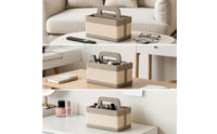 Open-Top Woven Storage Box Rectangular Woven Basket with Handle Compact Divided Basket Bin Decorative for Desktop, Living Room, Vanity