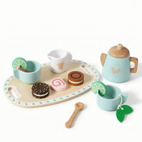 Role-Play Wooden Tea Party Set Educational Wooden Tea Set Educational Playset Imaginative for Preschoolers, Toddlers, Kids, Playroom, Daycare, Classroom