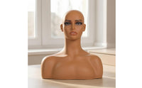 Hairpiece Head with Shoulders Realistic Mannequin Head with Shoulders Long-Neck for Hairstylists, Jewelers, Salons, Studios, Boutiques