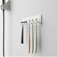 Multi-Hook No-Drill Bathroom Organizer Hook - Metal Hanging Rack for Toothbrush and Razor