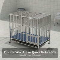 Heavy Duty Dog Cage with Rolling Dog Crate Stainless Steel Kennel Large Pet Enclosure Secure Metal Frame Thickened Construction Suitable for Active Dogs Indoor Outdoor Use Home Travel