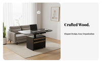 elevateTop Coffee Table Space-Saving Living Room Furnishing Hidden Storage Rounded Corners for Renters, Home Office
