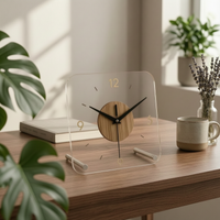 Square Tabletop Clock Rounded Corners Wood and Metal Clock Minimalist Home Decor for Shelf, Bedside