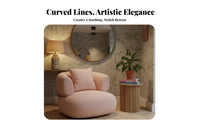 French aesthetic Curved rose Settee Minimalist Design Curved Couch Textured Upholstery Loveseat space-saving Size for Interior Designers, Apartment Dwellers, Reception Area, Boutique, Lounge, Living Room