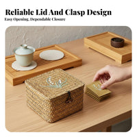 Includes Lid Lidded Wicker Basket Traditional and design Woven Case with Toggle Clasp Handwoven Design Storage Box Decorative for Gift Givers, Home Decorators, Desktop, Living Room, Bedroom, Bathroom