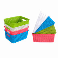Woven Plastic Storage Basket with Lid, Desktop Organizer, Large Sundries Storage Box, Imitation Rattan Hollow Toy Storage Bin