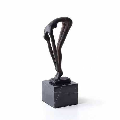 Human Figure Sculpture Bronze-Toned Sculpture with Pedestal Base Minimalist