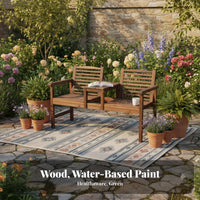 2 Pieces Slatted Bench Outdoor Seating Two-personand-jill Bench Carbonized Wood Stable Construction Convenient Central Table Suitable for Garden Lovers Balcony Courtyard Porch