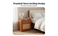 Nightstand with Safe Rattan Weave Design Nightstand with Drawers Multi-Functional Space-Saving Size for Apartment Dwellers