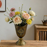 Bronze Finish Flower Pitcher American Retro Embossed Pedestal Vase for Entryway