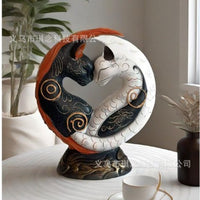 Black and White Cat Yin Yang Art Resin Craft Desk Decor