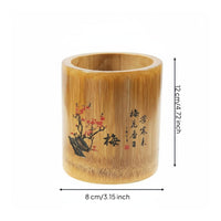 Bamboo Pen Holder Carving Round Bamboo Organizer Versatile Chinese Design Stationery Holder for Calligraphers, Artists