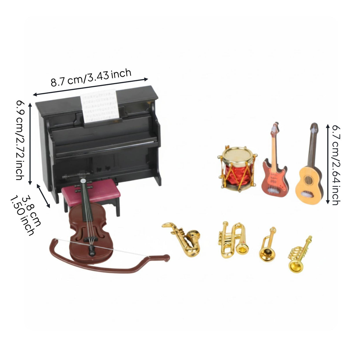 Realistic Details 1:12 Miniature Instrument Set Scene Decoration Dollhouse Musical Instruments Desktop Ornament for Model Collectors