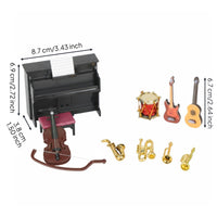 Realistic Details 1:12 Miniature Instrument Set Scene Decoration Dollhouse Musical Instruments Desktop Ornament for Model Collectors