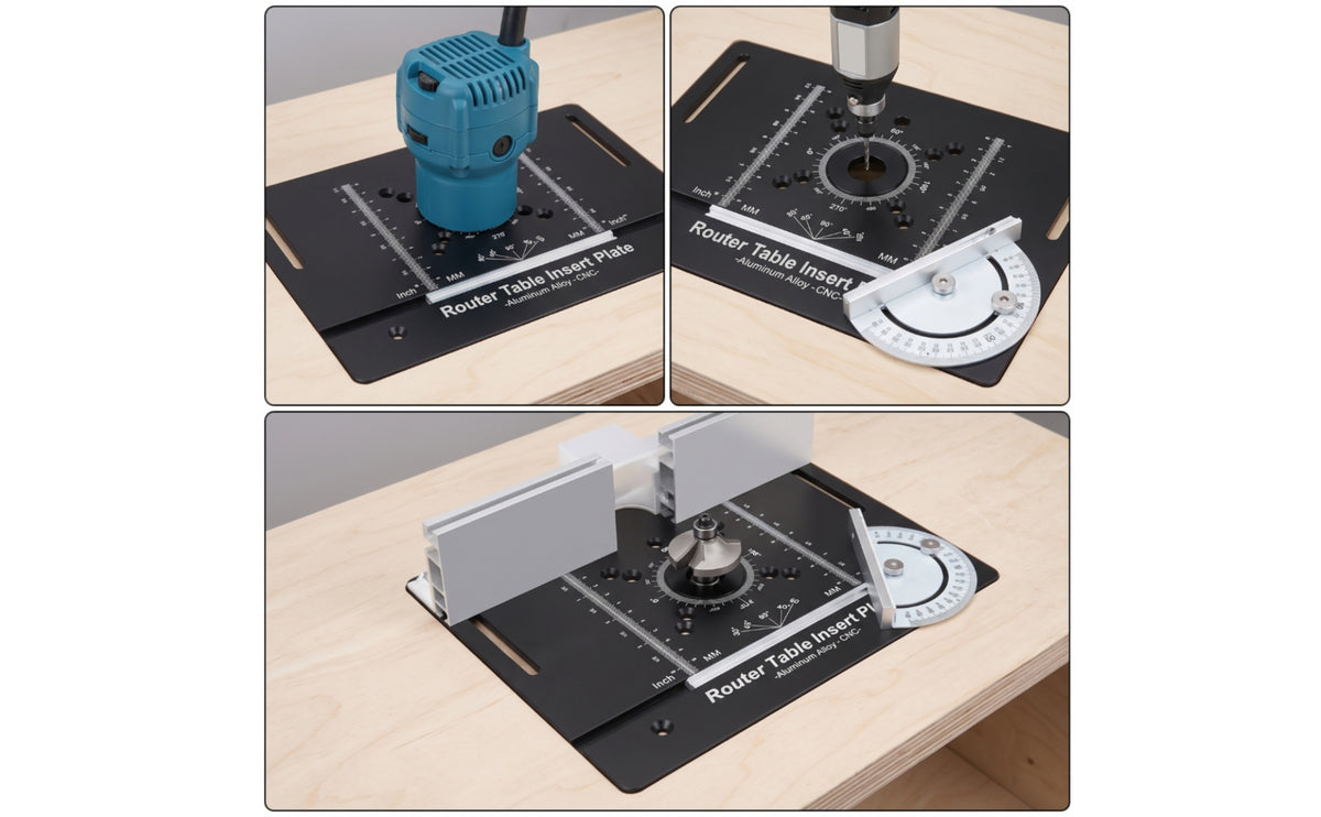 3 Pieces Router Table Insert Plate with Hand Crank Adjustable Router Table Insert Plate Aluminum for Woodworkers, Carpenters, Carpentry Shop