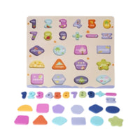 Number Puzzle Board with Blocks Educational Wooden Shape Puzzle Shape Blocks Natural Wood Non for Toddlers, Playroom