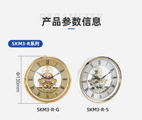 跨境热销高档直径103mm银色透视钟头镶嵌式金属齿轮钟机芯工艺品