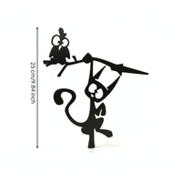 Cat Silhouette Black Metal Silhouette with Branch Cutout Metal Wall Art for Halloween, Garden, Porch