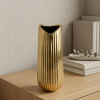 Ribbed Vase Reflective Cylindrical Vase Flower Holder Modern Vessel Tall for Home Decorators, Living Room, Mantel