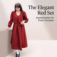 Red Dress for Plus Size Women with Long Sleeves, Two Piece Midi Set for Wedding and Engagement, Formal Knit Material Up to 5XL