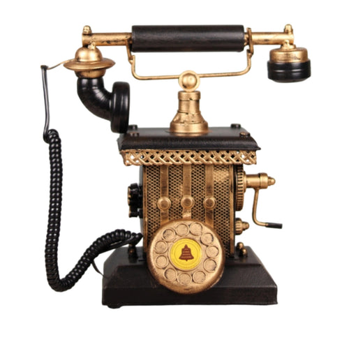 Retro Telephone Model Metal Telephone Model Decorative Mini Phone with Rotary Dial for Coffee Shops