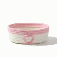 Braided Basket with Heart Woven Cotton Rope Basket Low-Profile for Bedside Table