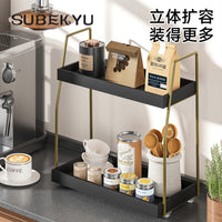 Wooden Kitchen Tabletop Storage Rack, 2-Tier Vertical Organizer