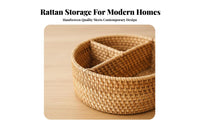 Multi-Compartment Woven Basket Rustic appeal Partitioned Tote with Handle