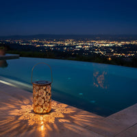 Flower Pattern Projection Light Portable Hollow Metal Lantern for Patio, Balcony
