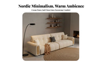 Straight textile Sofa with wooden accent Minimalist Design Couch Latex pad Lounge Seating for Pet Owners, homeowners, Living Room, Reception Area