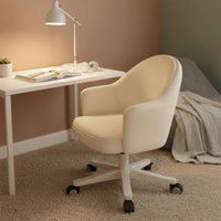 Height Adjustable Rolling Study Chair Comfortable Upholstery Ergonomic Backrest Chair Skin-Friendly Textile Home Furniture Space Saving for Students, Teens, Bedroom
