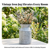 Farmhouse Milk Can Flower Container Rustic Milk Can Vase Distressed Vintage Flower Jug Decorative for Decorators, Florists, Tabletop Display