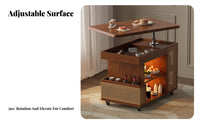 Adjustable Curved Design D End Table With Wheels Serving Trolley Mobile Design Versatile for Distant Workers, Homeowners
