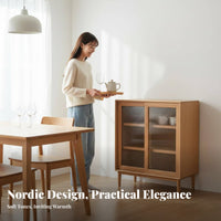 Sliding Door Storage Cabinet adaptable Use Sideboard Fluted Glass Panel Minimalist Design for Homeowners, Families, Kitchen