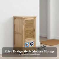 Rattan Door Cabinet Retro Design 2-Door Rattan Cupboard Modern Design Multi-Purpose for Homeowners, Living Room, Hallway