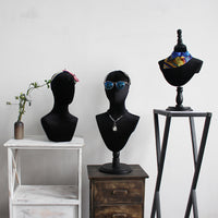 Black Velvet Fabric Mannequin Head Display for Hats, Necklaces, Scarves, and Glasses