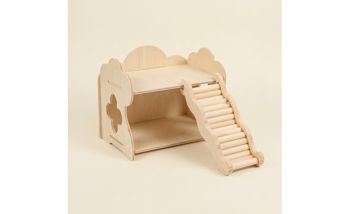 Wooden Hamster House with Climbing Ramp Two-Level Pet Supply for Hamsters, Small Pets, Playpen