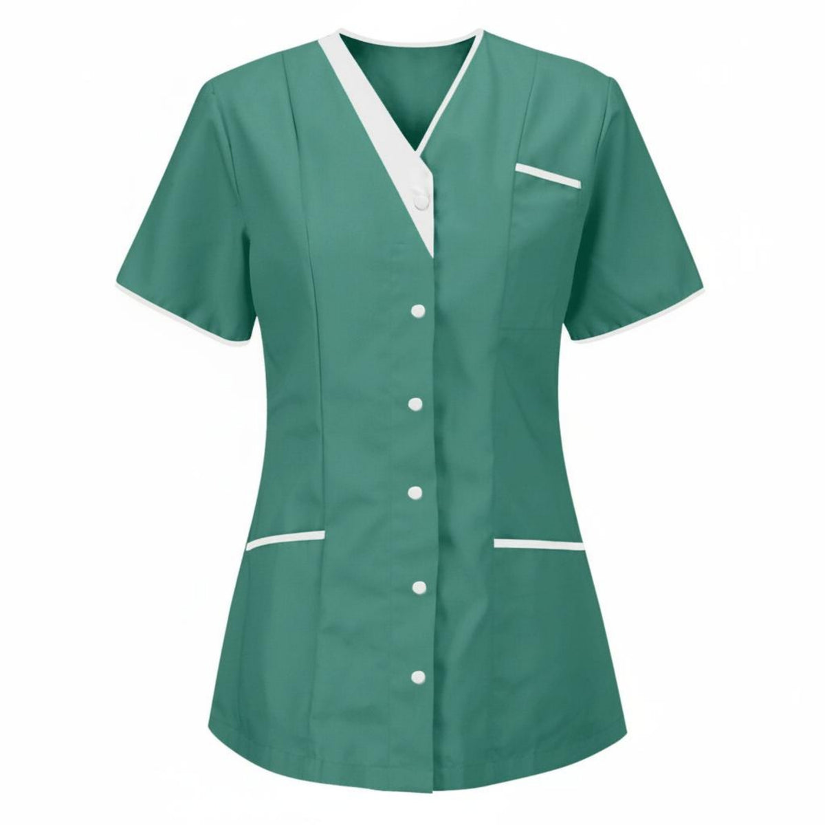 Short Sleeve Nurse Attire Shirt Contrast Trim Medical Top for Hospital