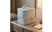 Double-Layer Makeup Bag Full-Zip Cosmetic Organizer Top of the Bag Handle Large Cosmetic Organizer