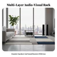 Reinforced Glass Audio Rack Sturdy Construction Shock-Absorbing Amplifier Stand Stainless Steel Columns Stereo System Equipment Stand for Living Room