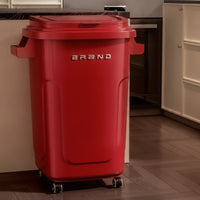 Lidded Trash Can with Wheels Plastic Trash Can with Lid Upright Wastebasket Long-Lasting for Kitchen, Home