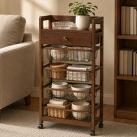 Mobile Wooden Storage Rack-on Casters Pantry Organizer Wheeled Organizer